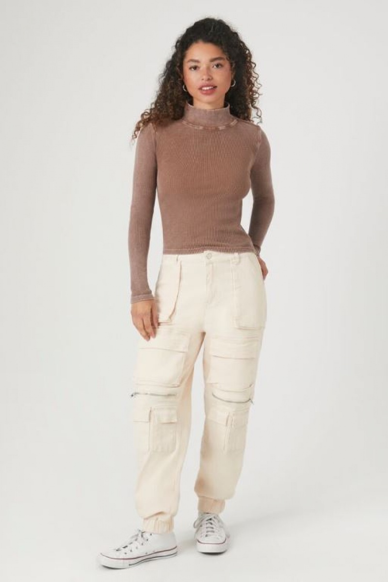 Jeans Forever 21 Zippered High Rise Cargo Mujer Blancas | GMOvP19ZzZa