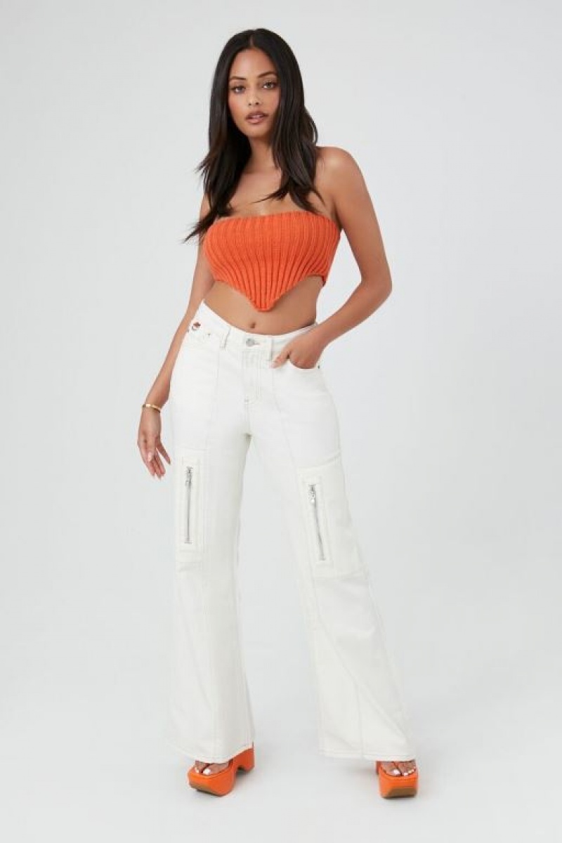 Jeans Forever 21 Zippered Wide Leg Cargo Mujer Creme | 8HDf4PyiQTb