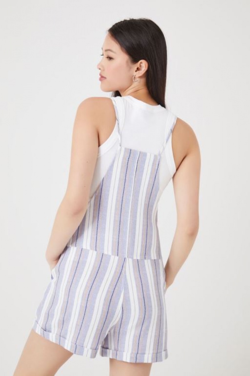 Jumpsuits Forever 21 A Rayas Overall Mujer Azules Claro Blancas | Vd233RP7rj8