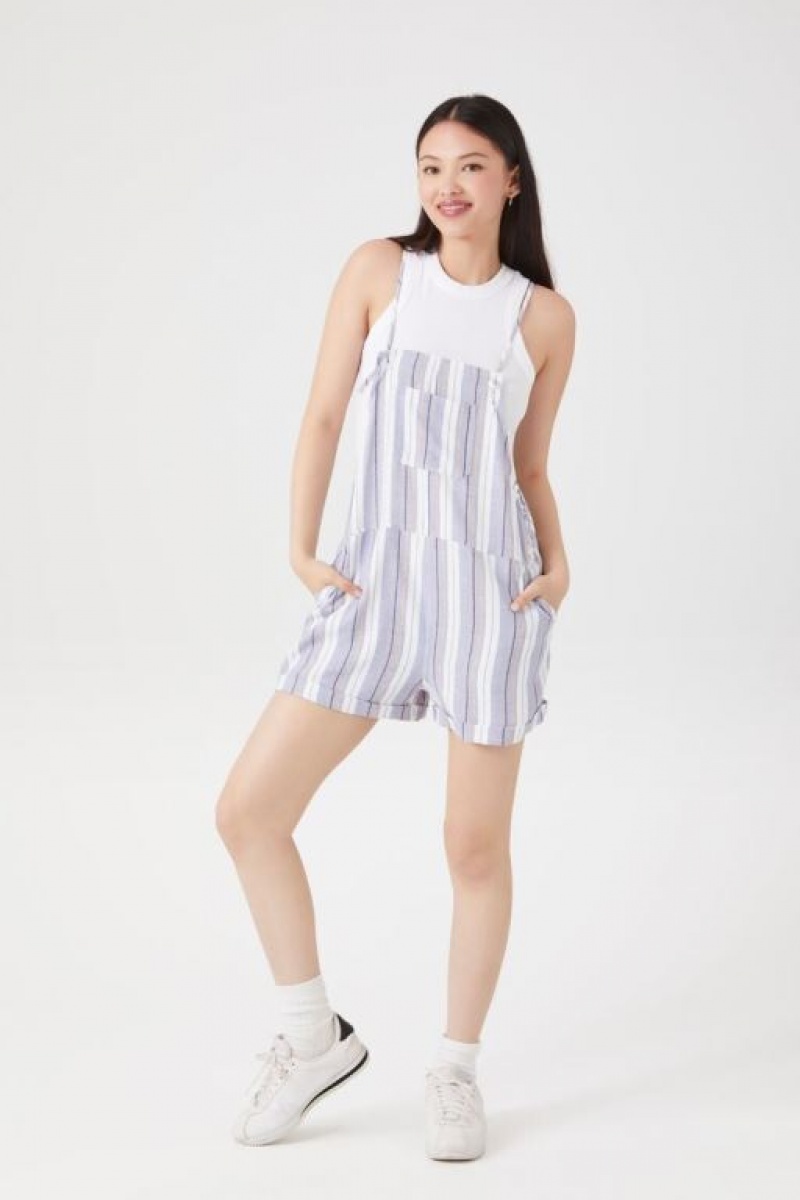 Jumpsuits Forever 21 A Rayas Overall Mujer Azules Claro Blancas | Vd233RP7rj8