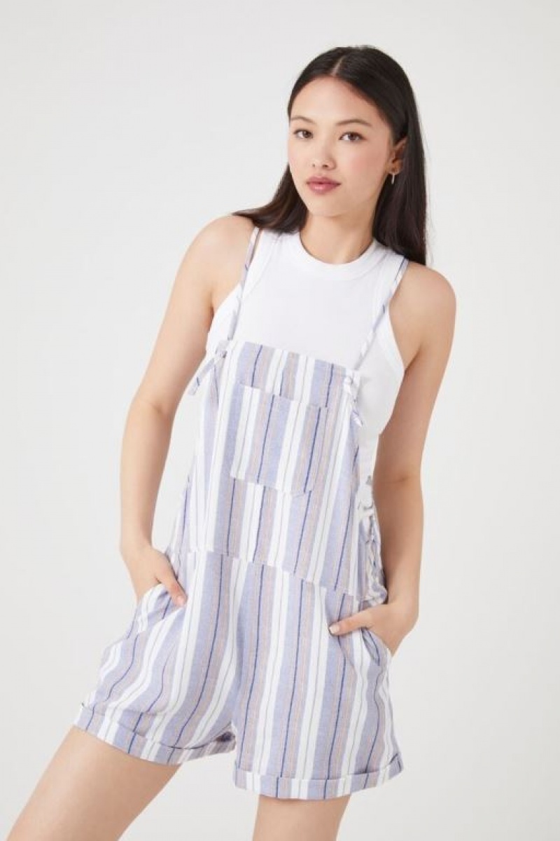 Jumpsuits Forever 21 A Rayas Overall Mujer Azules Claro Blancas | Vd233RP7rj8