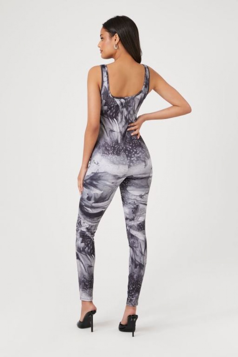 Jumpsuits Forever 21 Abstract Print Fitted Jumpsuit Mujer Gris Multicolor | UnzQwTrX3bR