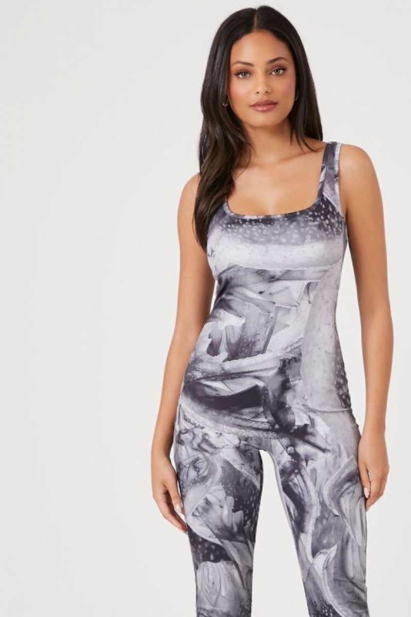 Jumpsuits Forever 21 Abstract Print Fitted Jumpsuit Mujer Gris Multicolor | UnzQwTrX3bR