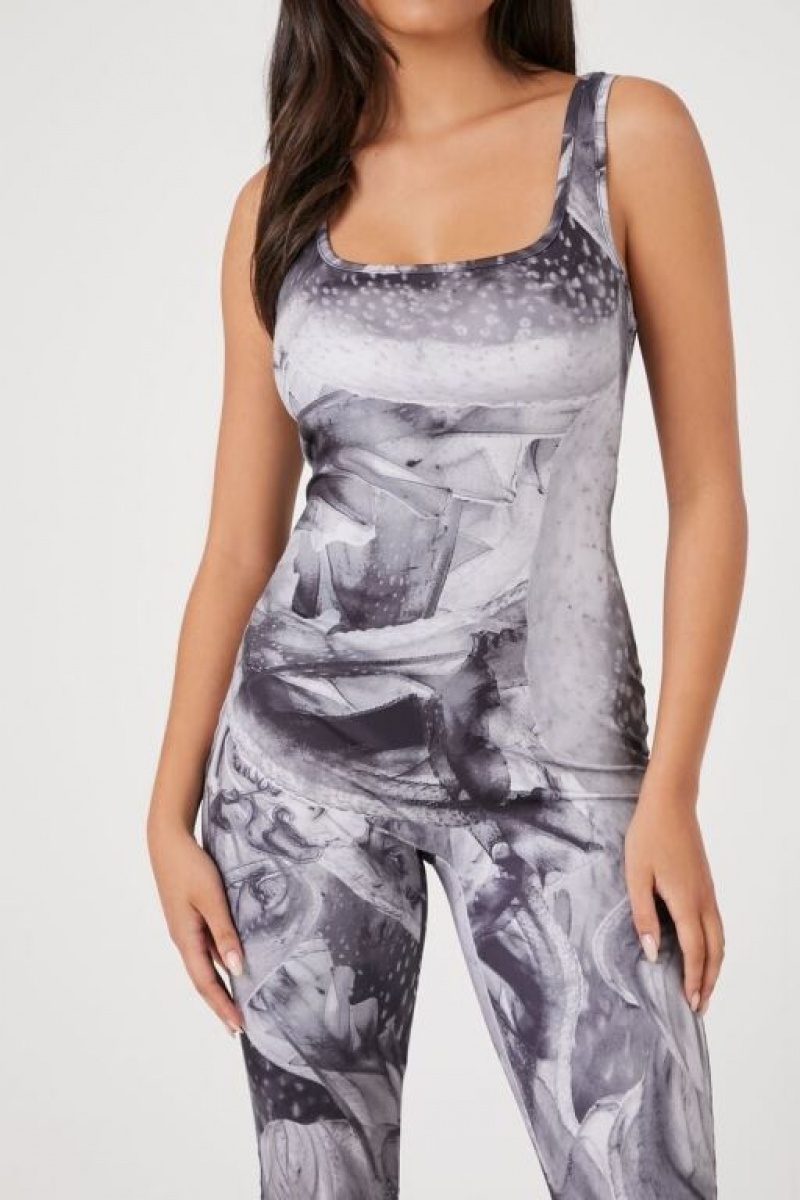 Jumpsuits Forever 21 Abstract Print Fitted Jumpsuit Mujer Gris Multicolor | UnzQwTrX3bR