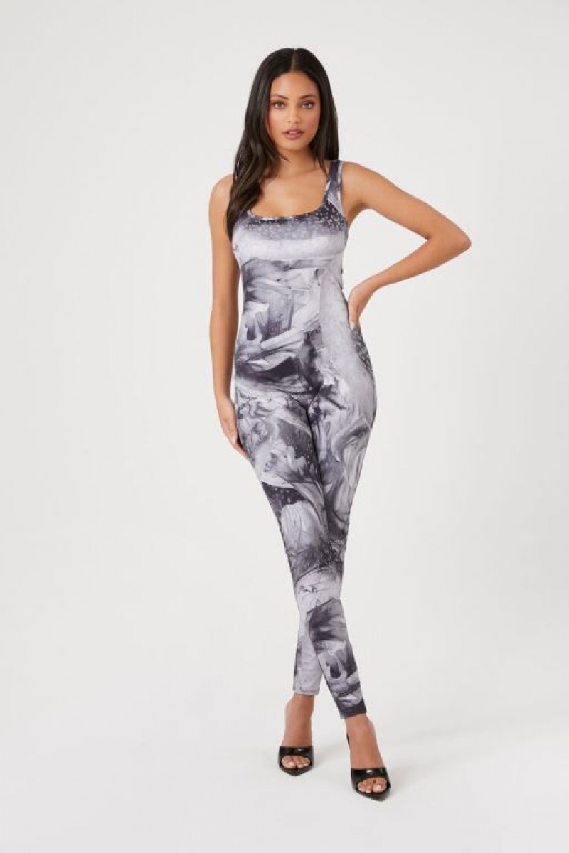 Jumpsuits Forever 21 Abstract Print Fitted Jumpsuit Mujer Gris Multicolor | UnzQwTrX3bR