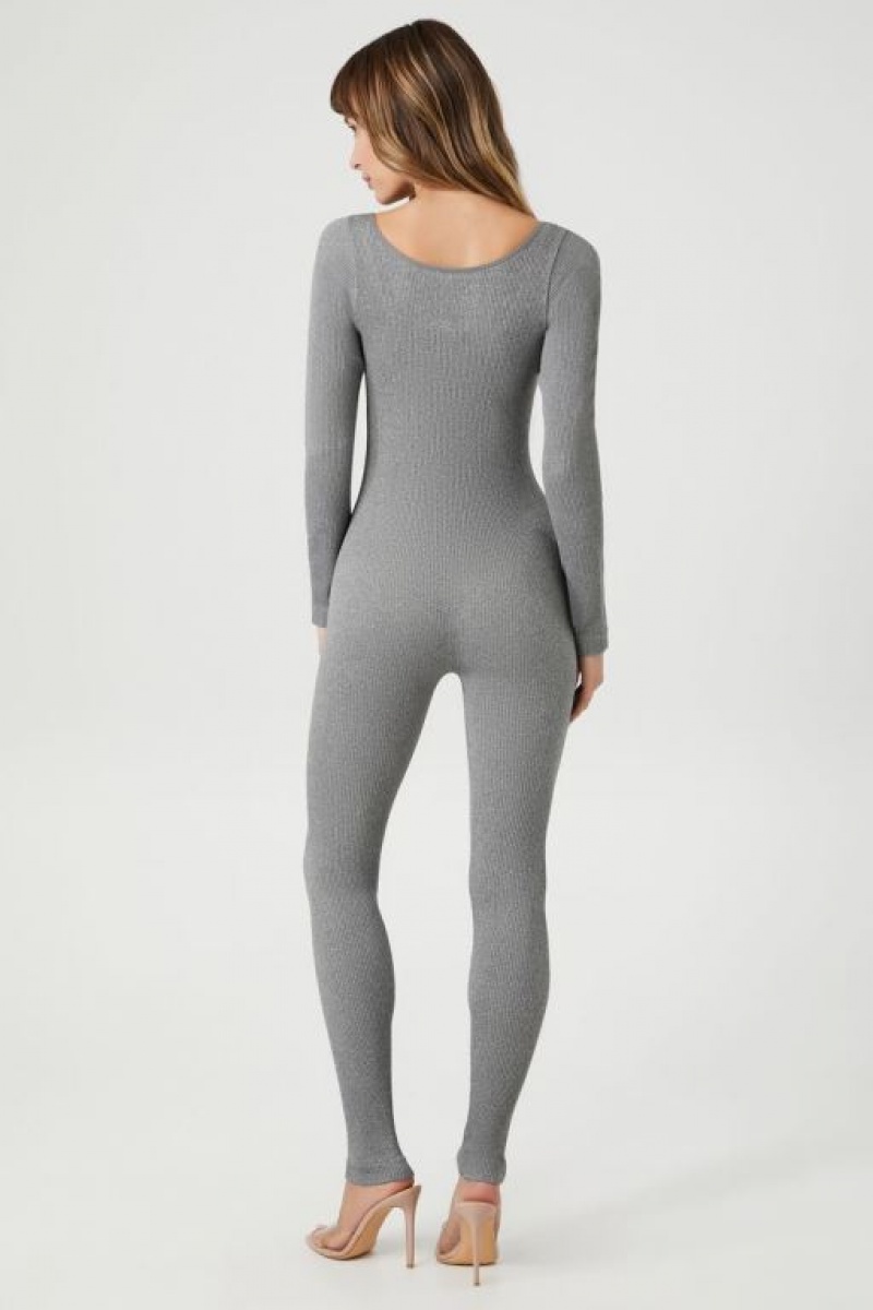 Jumpsuits Forever 21 Acanalado Long Sleeve Jumpsuit Mujer Gris | 6fw9hgUOIu3