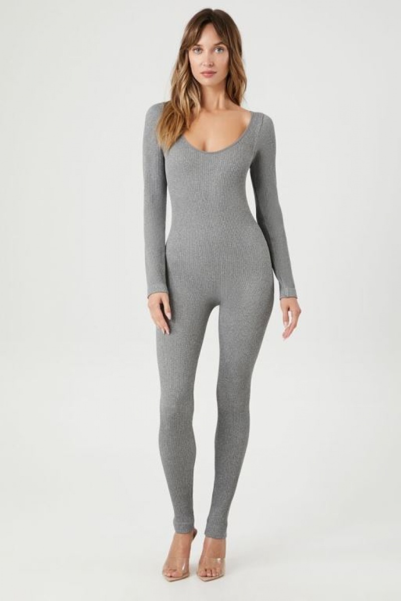 Jumpsuits Forever 21 Acanalado Long Sleeve Jumpsuit Mujer Gris | 6fw9hgUOIu3