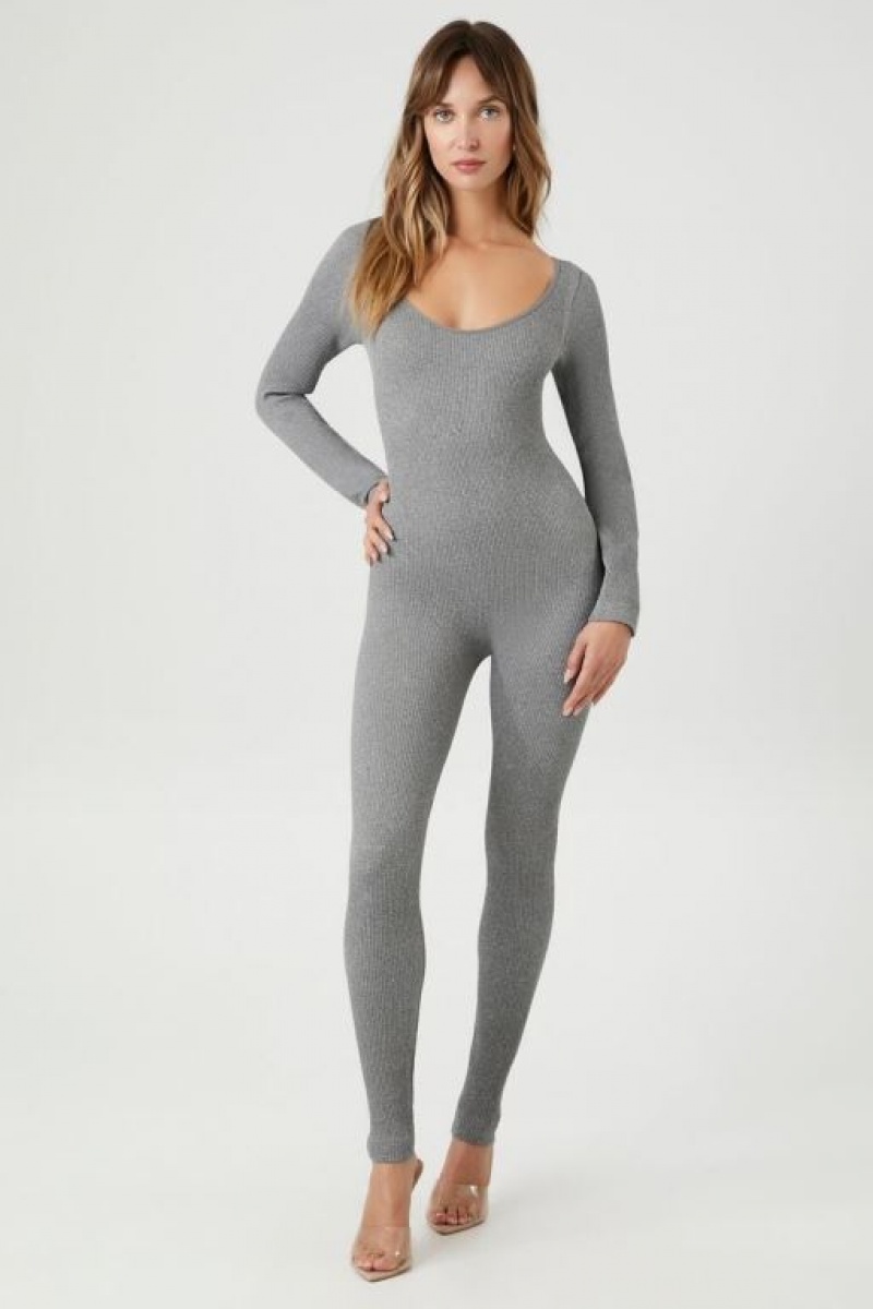 Jumpsuits Forever 21 Acanalado Long Sleeve Jumpsuit Mujer Gris | 6fw9hgUOIu3