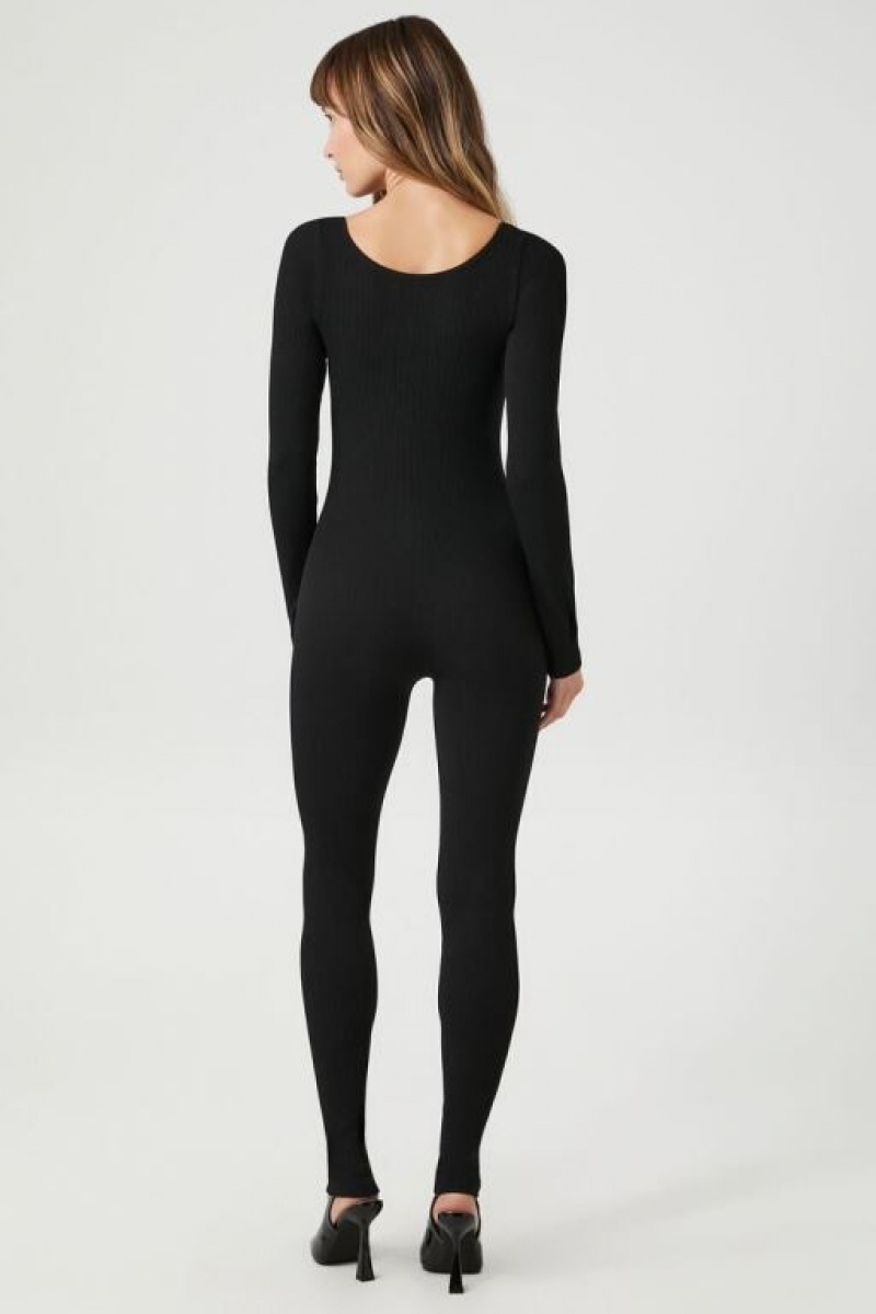 Jumpsuits Forever 21 Acanalado Long Sleeve Jumpsuit Mujer Negras | bp7vJwDddCy