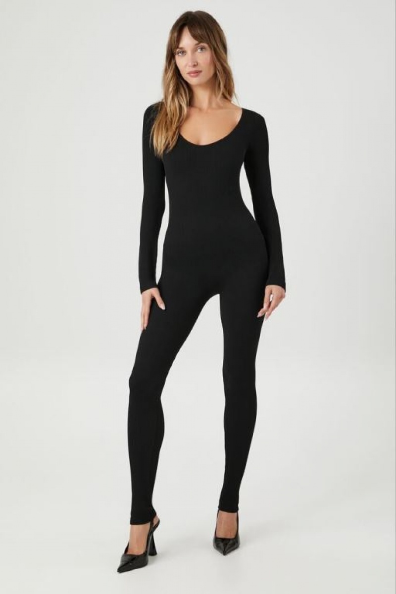 Jumpsuits Forever 21 Acanalado Long Sleeve Jumpsuit Mujer Negras | bp7vJwDddCy