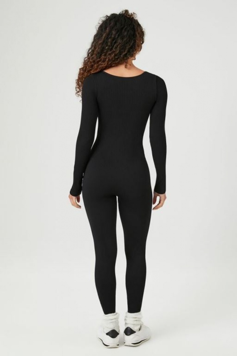 Jumpsuits Forever 21 Acanalado Seamless Jumpsuit Mujer Negras | ajPkjMD6KPz