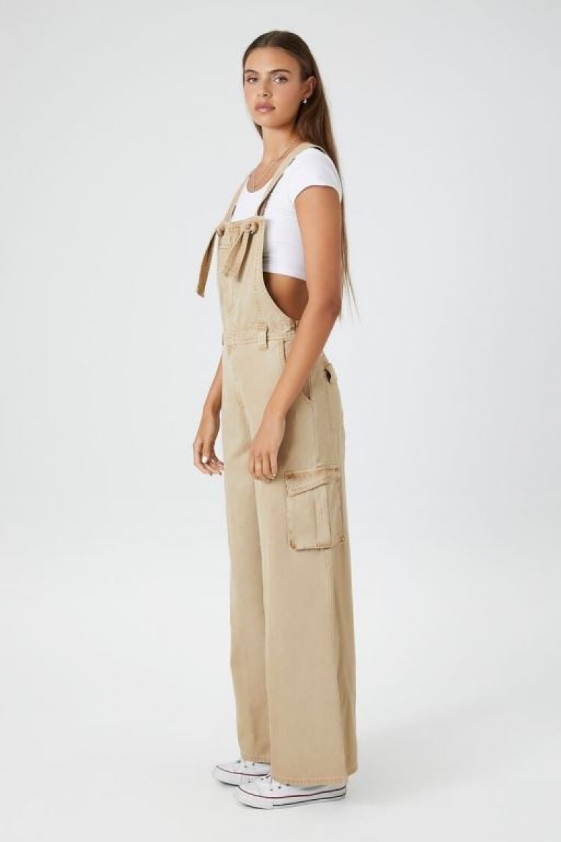 Jumpsuits Forever 21 Canvas Cargo Wide Leg Overalls Mujer Marrones | GKcWyIpwaUa