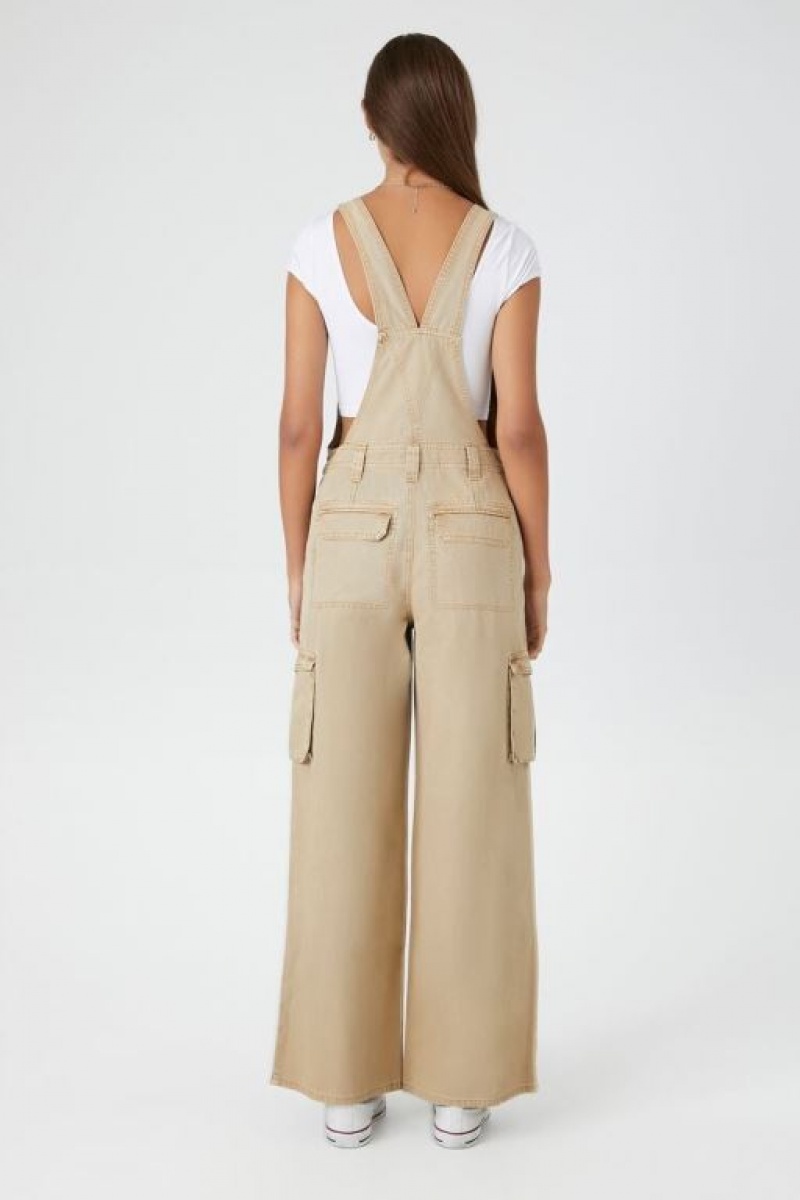 Jumpsuits Forever 21 Canvas Cargo Wide Leg Overalls Mujer Marrones | GKcWyIpwaUa