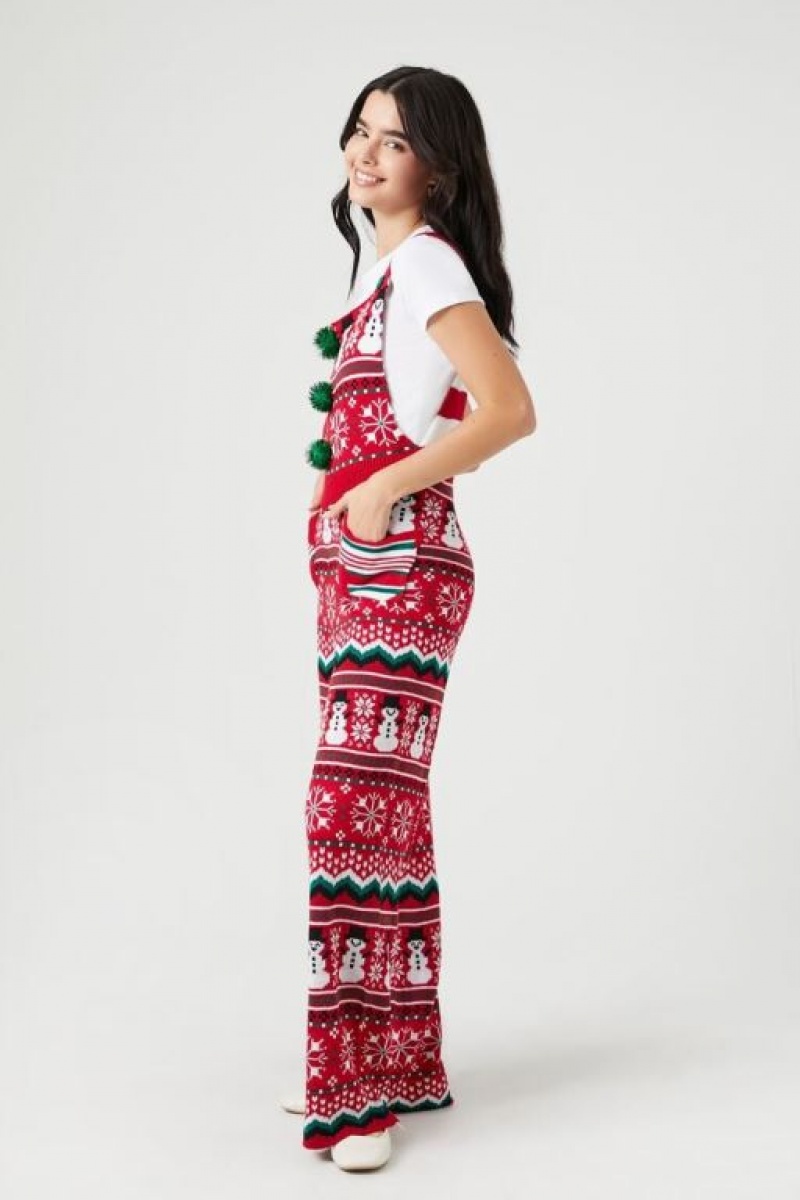 Jumpsuits Forever 21 Christmas Fair Isle Knit Overalls Mujer Rojas Multicolor | qMSaQeF0klx