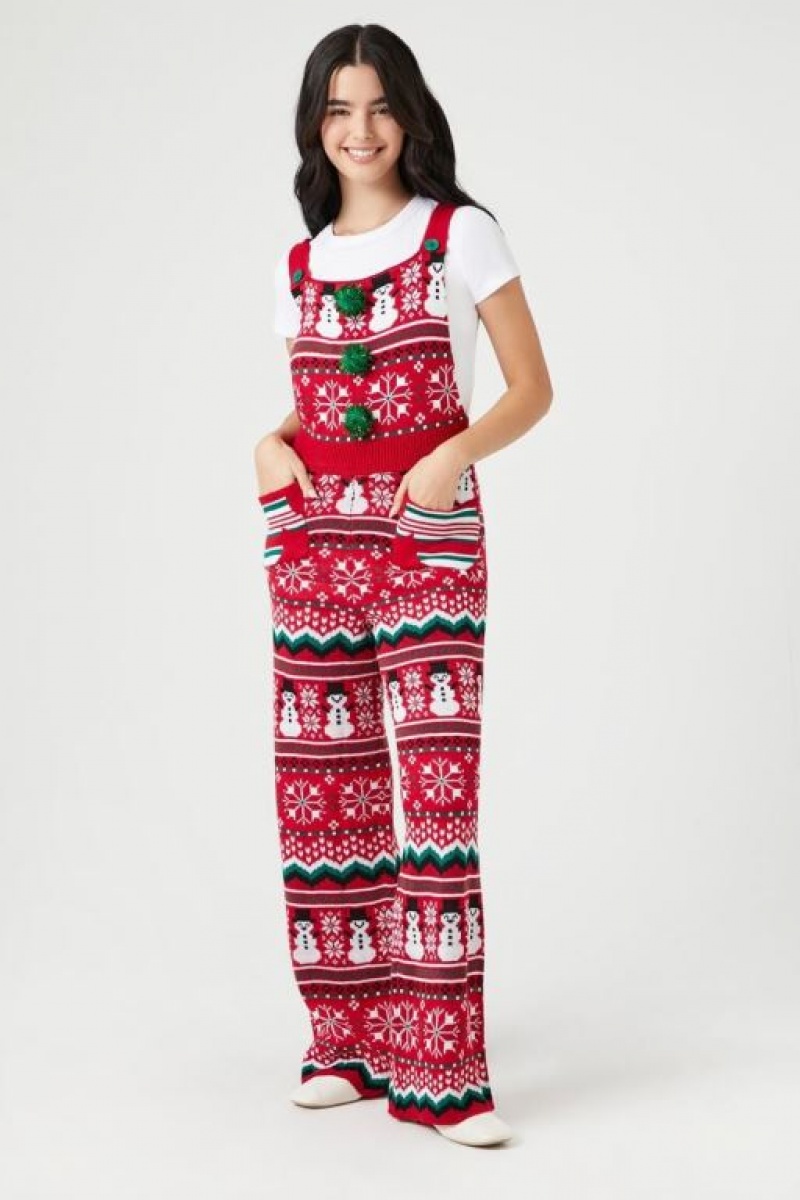 Jumpsuits Forever 21 Christmas Fair Isle Knit Overalls Mujer Rojas Multicolor | qMSaQeF0klx