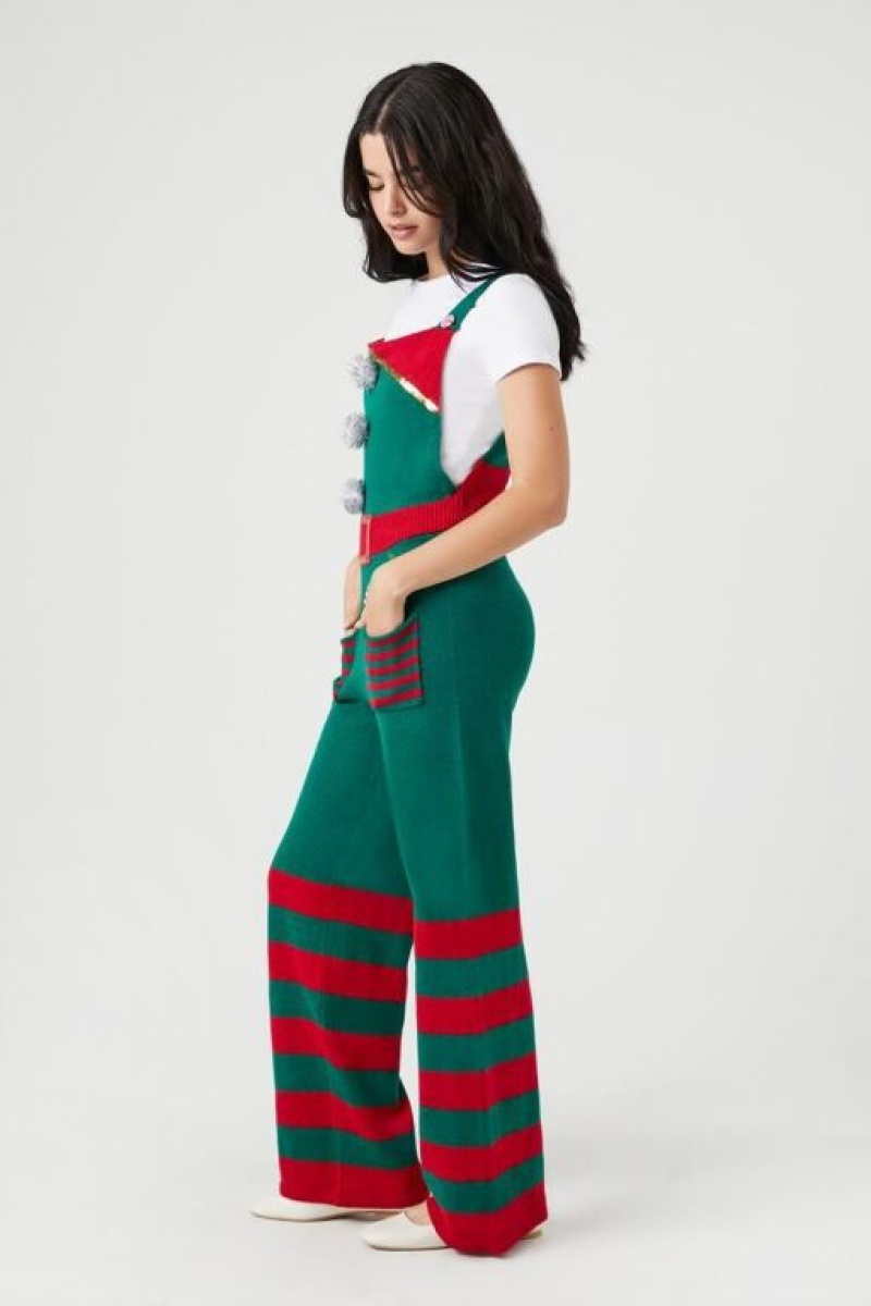 Jumpsuits Forever 21 Christmas Knit Overalls Mujer Verde Multicolor | IWKU9xcCi5T