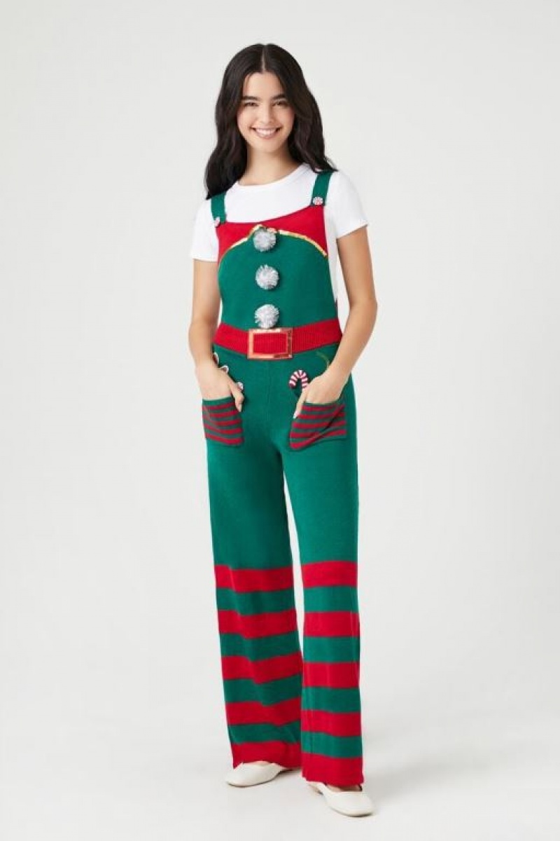 Jumpsuits Forever 21 Christmas Knit Overalls Mujer Verde Multicolor | IWKU9xcCi5T