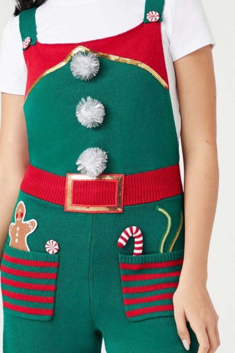 Jumpsuits Forever 21 Christmas Knit Overalls Mujer Verde Multicolor | IWKU9xcCi5T