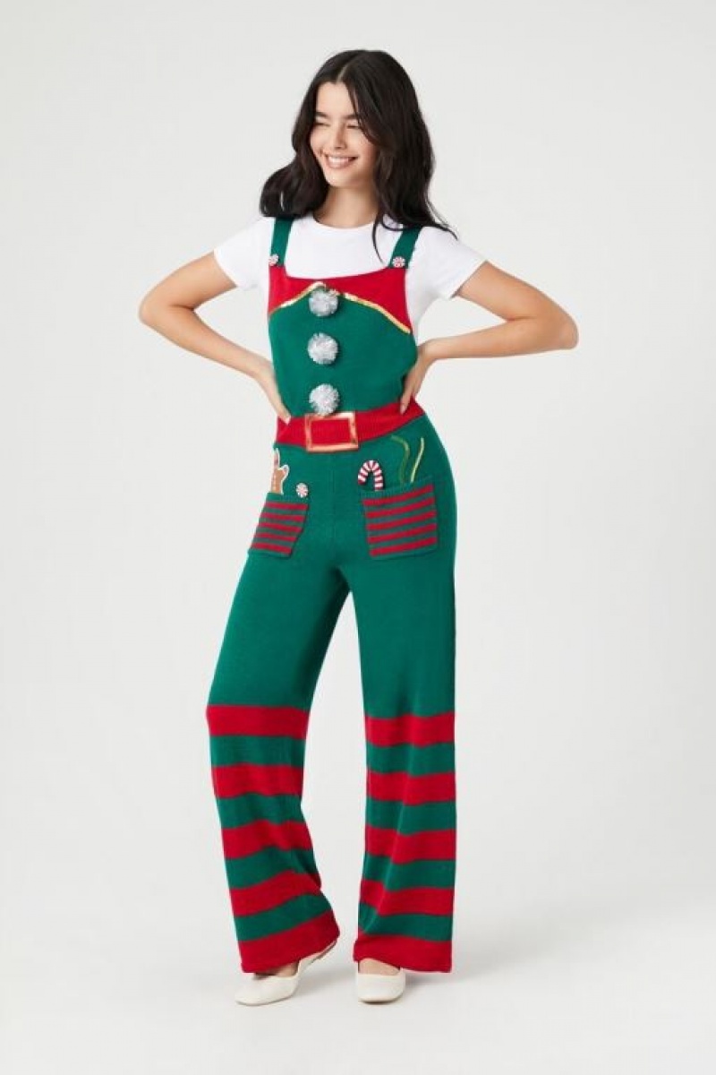 Jumpsuits Forever 21 Christmas Knit Overalls Mujer Verde Multicolor | IWKU9xcCi5T