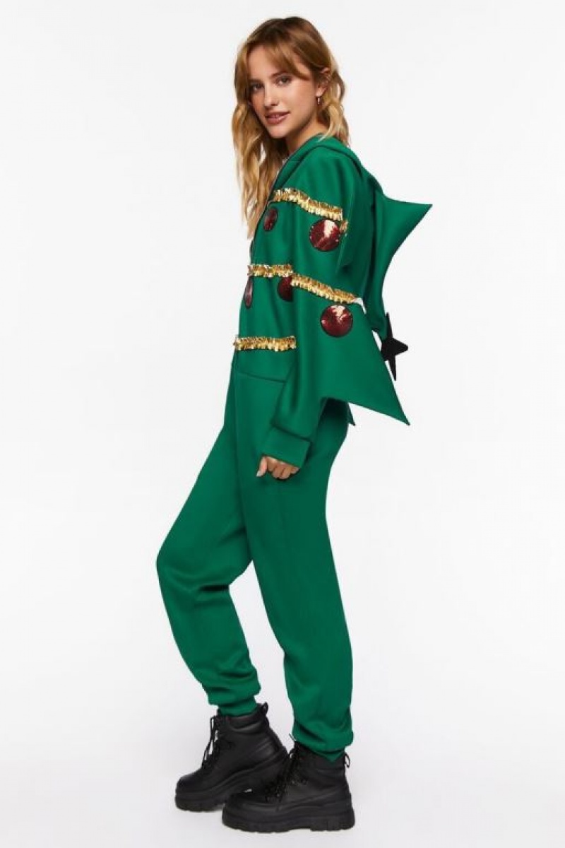 Jumpsuits Forever 21 Christmas Tree Jumpsuit Mujer Verde Multicolor | RCkfTqJTi6e