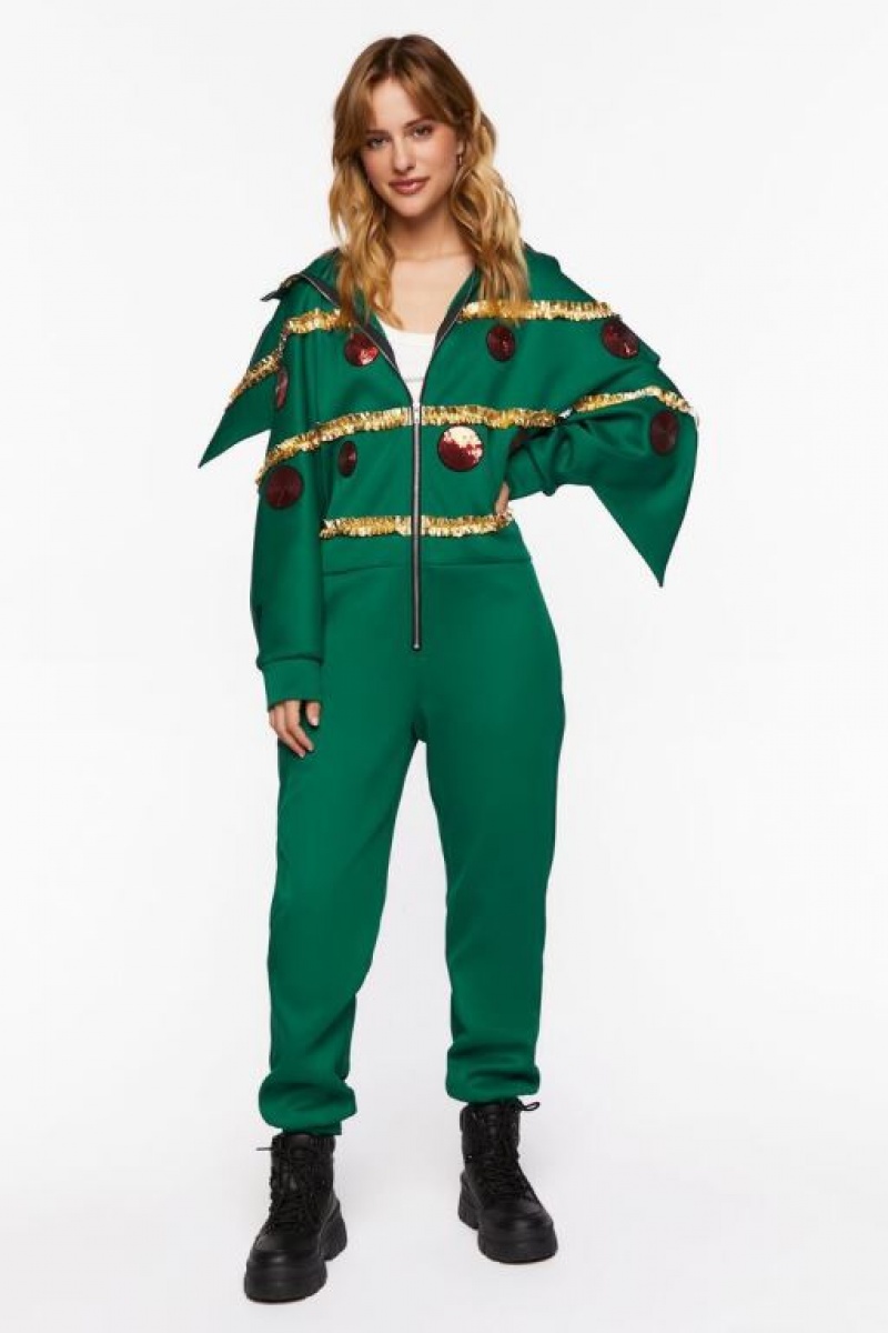 Jumpsuits Forever 21 Christmas Tree Jumpsuit Mujer Verde Multicolor | RCkfTqJTi6e