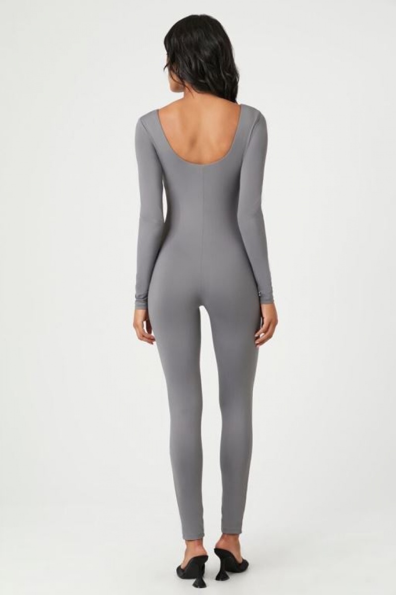 Jumpsuits Forever 21 Contour Long Sleeve Jumpsuit Mujer Gris | kwqqyo1IAXE