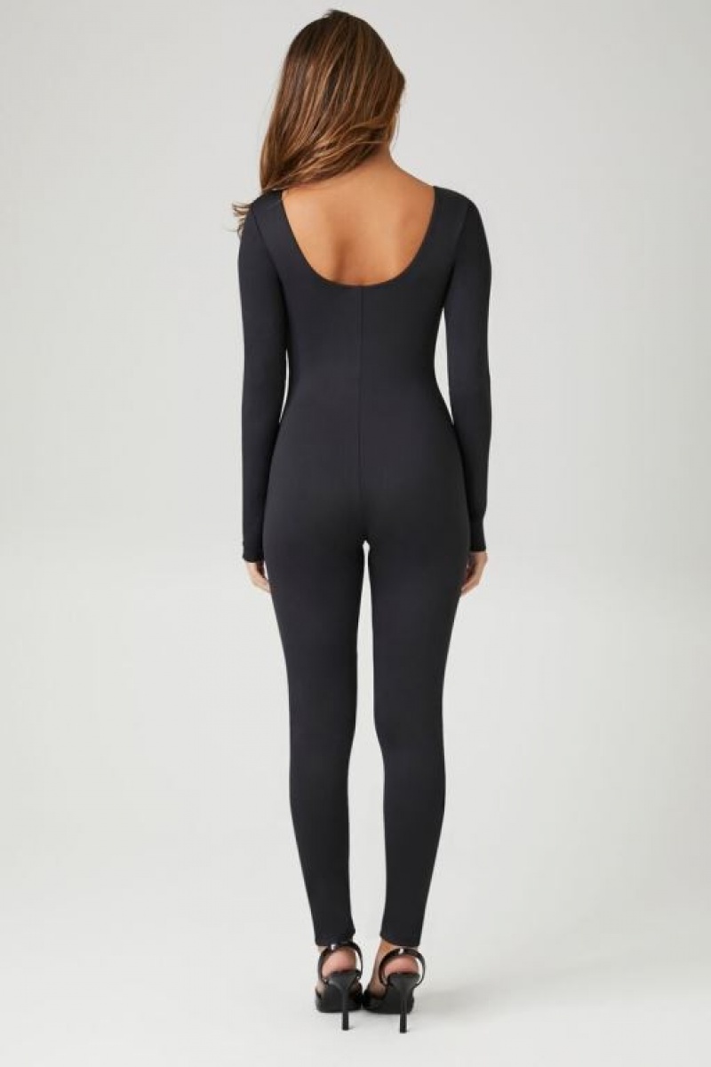 Jumpsuits Forever 21 Contour Long Sleeve Jumpsuit Mujer Negras | lOvGfnXiUCJ