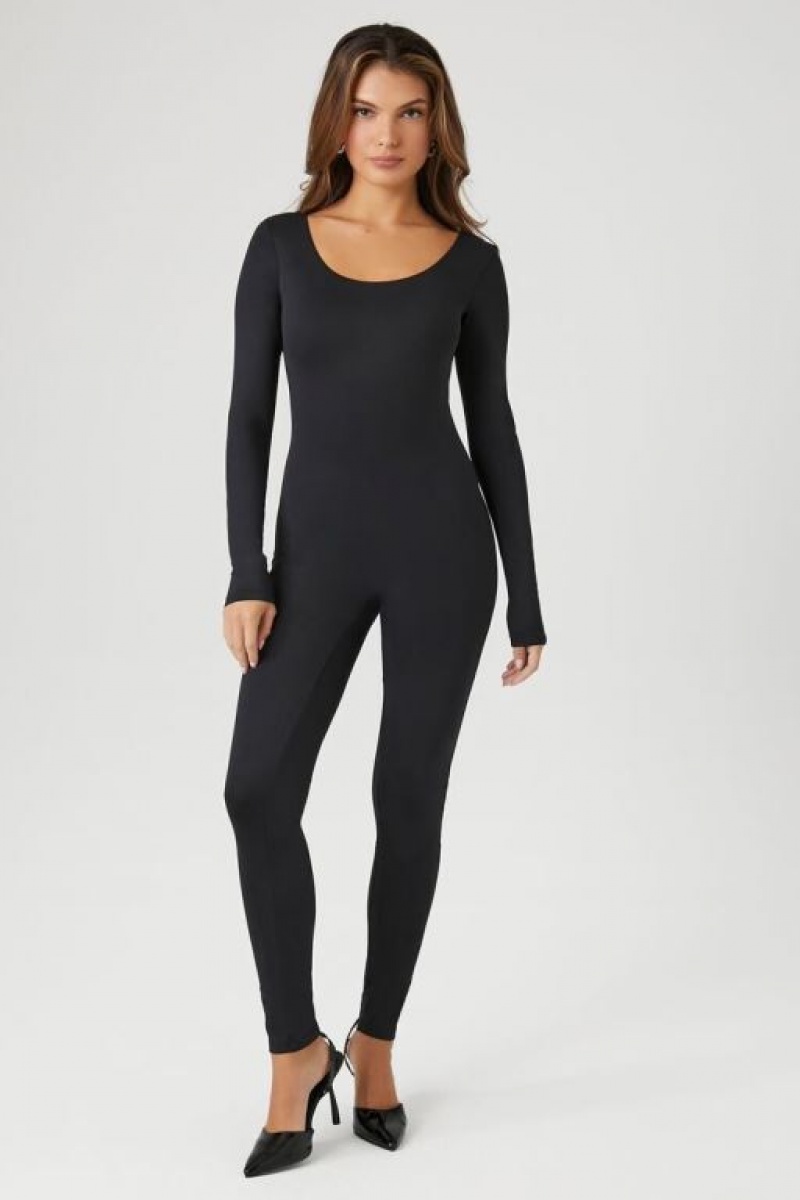 Jumpsuits Forever 21 Contour Long Sleeve Jumpsuit Mujer Negras | lOvGfnXiUCJ