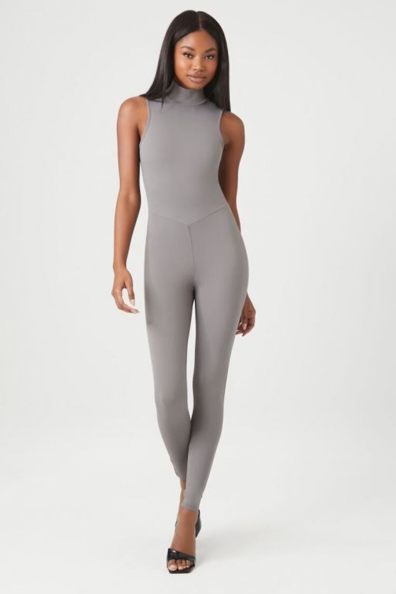 Jumpsuits Forever 21 Contour Mock Neck Jumpsuit Mujer Gris | J6rZhIRBEcK