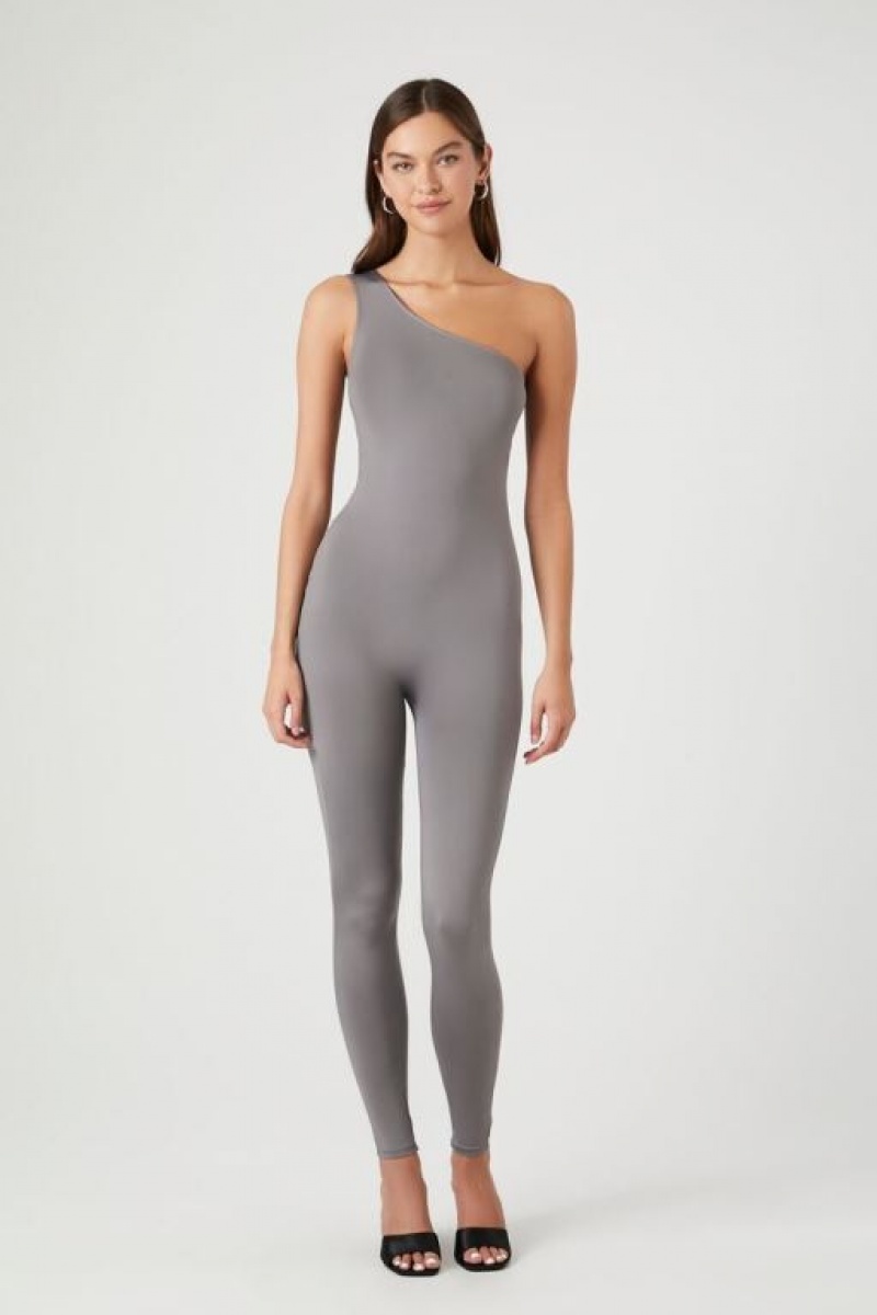 Jumpsuits Forever 21 Contour One Shoulder Jumpsuit Mujer Gris | daVjUiiBPVd