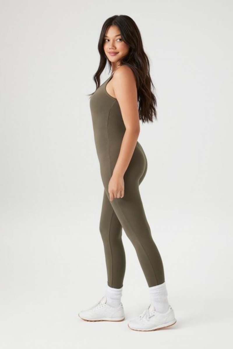 Jumpsuits Forever 21 Cotton Blend Tank Jumpsuit Mujer Verde Oliva | 5u4bNljlCDh