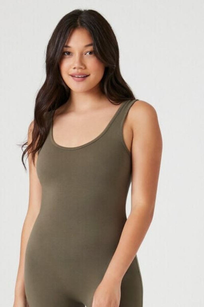 Jumpsuits Forever 21 Cotton Blend Tank Jumpsuit Mujer Verde Oliva | 5u4bNljlCDh