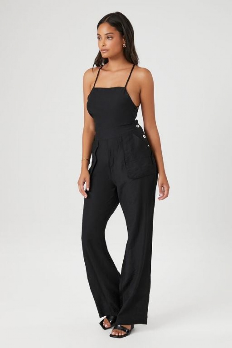 Jumpsuits Forever 21 Crisscross Cami Directo Leg Jumpsuit Mujer Negras | aOAWhvqYyjm