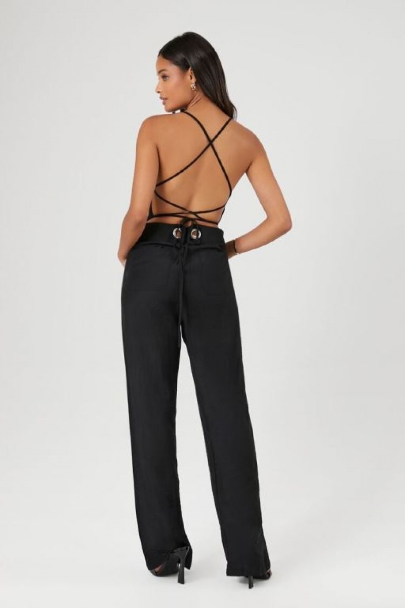 Jumpsuits Forever 21 Crisscross Cami Directo Leg Jumpsuit Mujer Negras | aOAWhvqYyjm