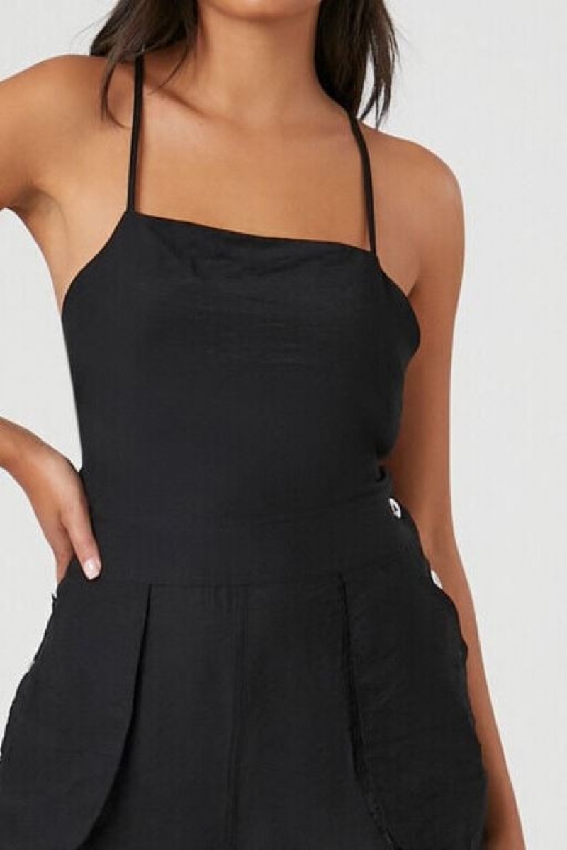 Jumpsuits Forever 21 Crisscross Cami Directo Leg Jumpsuit Mujer Negras | aOAWhvqYyjm