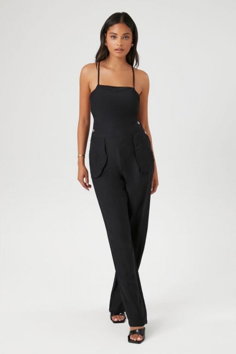 Jumpsuits Forever 21 Crisscross Cami Directo Leg Jumpsuit Mujer Negras | aOAWhvqYyjm