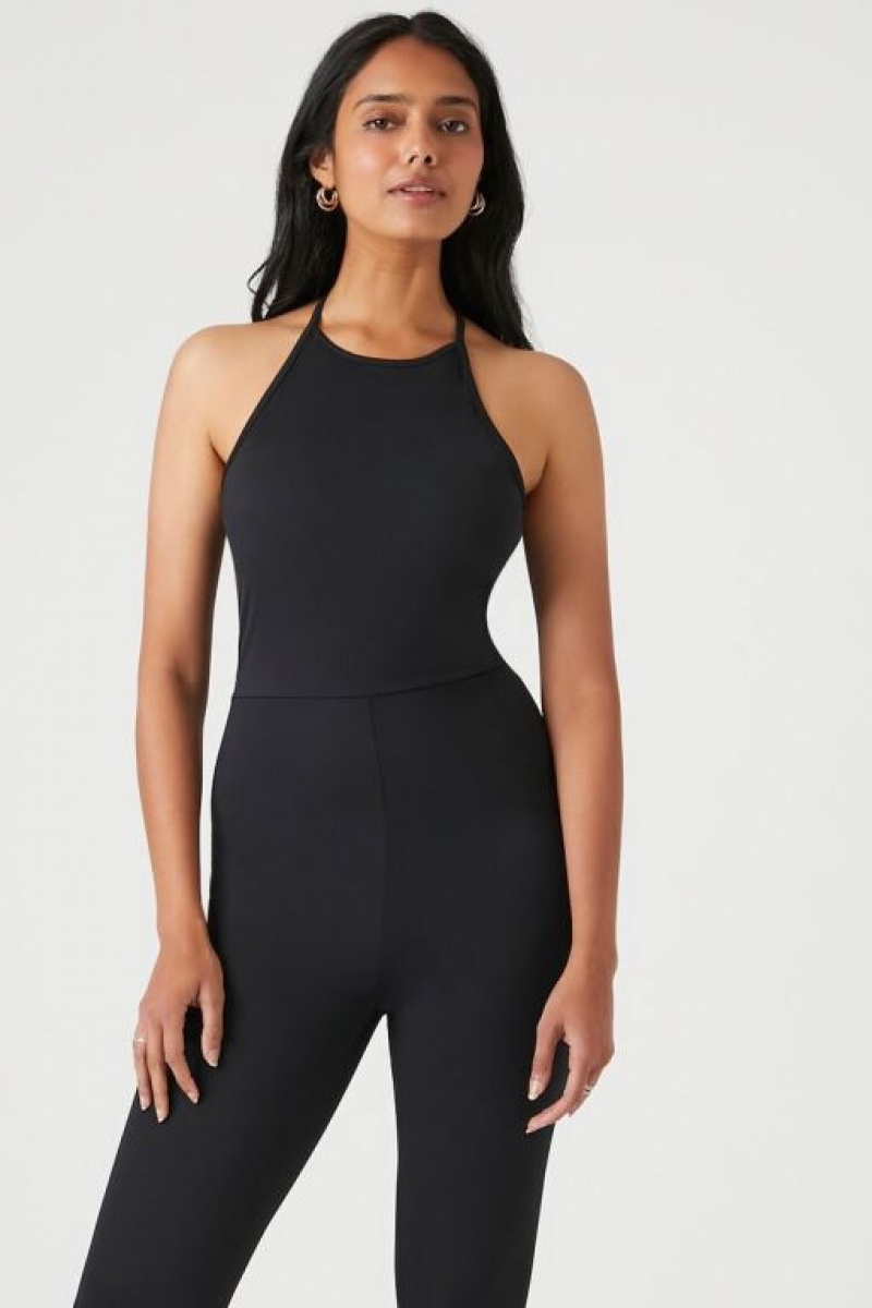 Jumpsuits Forever 21 Crisscross Halter Jumpsuit Mujer Negras | 1Gujw0IKcD5