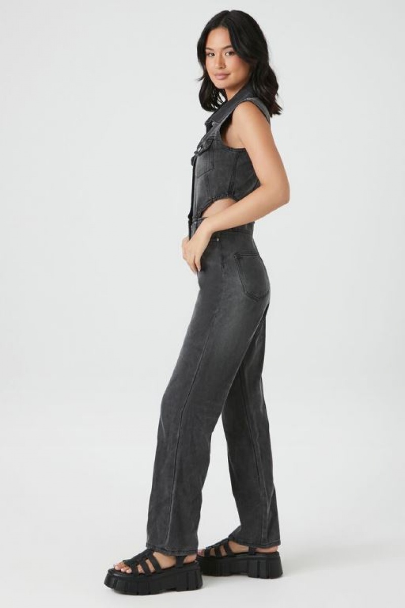 Jumpsuits Forever 21 Cutout Denim Jumpsuit Mujer Gris | KRHah6oBlvv