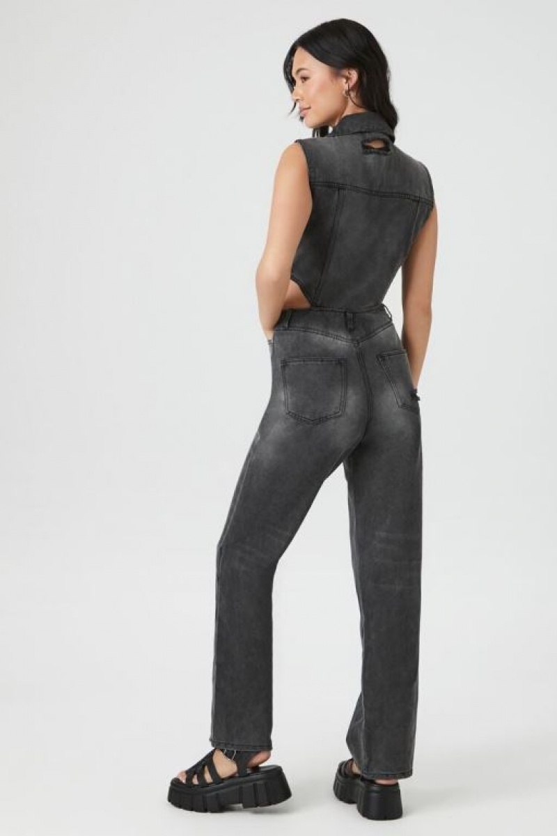 Jumpsuits Forever 21 Cutout Denim Jumpsuit Mujer Gris | KRHah6oBlvv