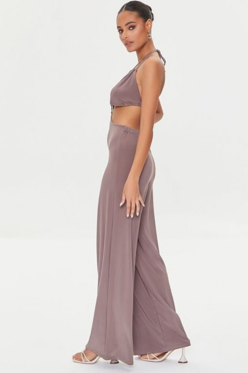 Jumpsuits Forever 21 Cutout Halter Jumpsuit Mujer Marrones | dM3NsH6YKCg