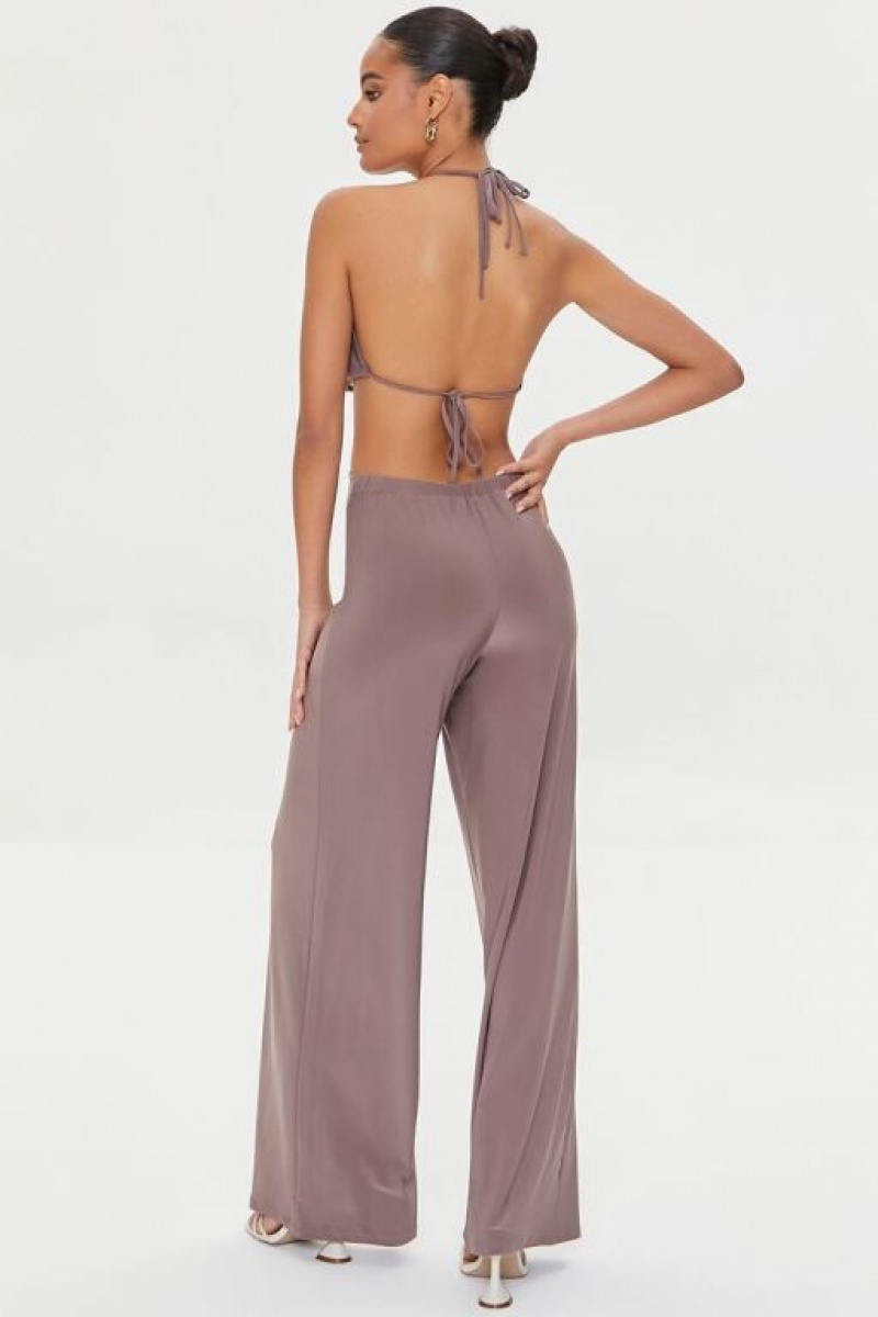 Jumpsuits Forever 21 Cutout Halter Jumpsuit Mujer Marrones | dM3NsH6YKCg