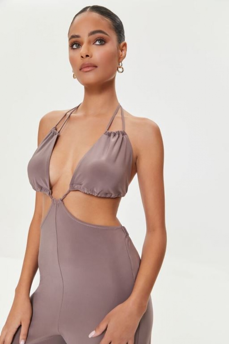 Jumpsuits Forever 21 Cutout Halter Jumpsuit Mujer Marrones | dM3NsH6YKCg