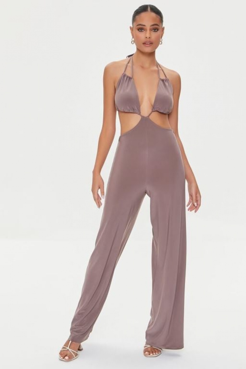 Jumpsuits Forever 21 Cutout Halter Jumpsuit Mujer Marrones | dM3NsH6YKCg