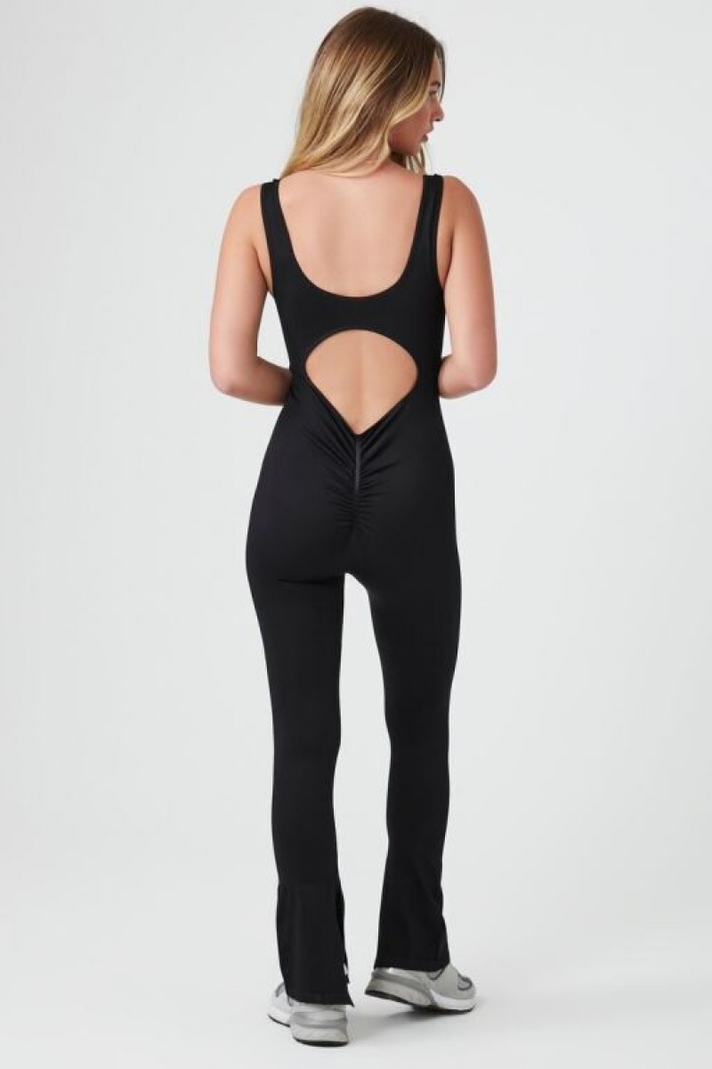 Jumpsuits Forever 21 Cutout Split Flare Leg Jumpsuit Mujer Negras | kd9NZPYBAHk