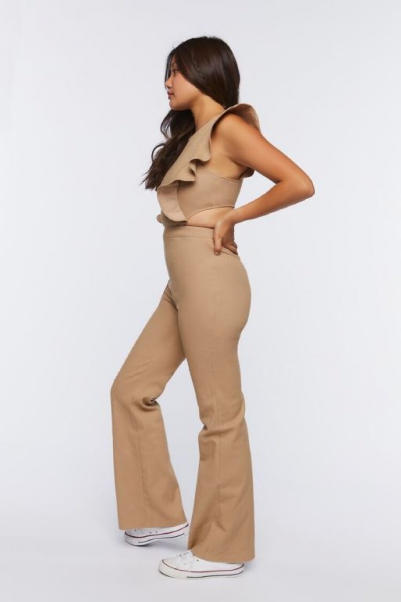 Jumpsuits Forever 21 Denim Butterfly Sleeve Jumpsuit Mujer Kaki | O2lS1akAhnB