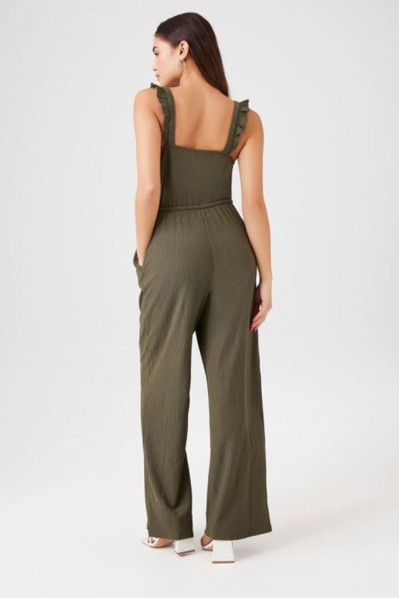 Jumpsuits Forever 21 Drawstring Wide Leg Jumpsuit Mujer Verde Oliva | WTmnC76bPPP