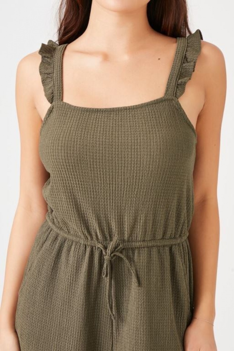 Jumpsuits Forever 21 Drawstring Wide Leg Jumpsuit Mujer Verde Oliva | WTmnC76bPPP