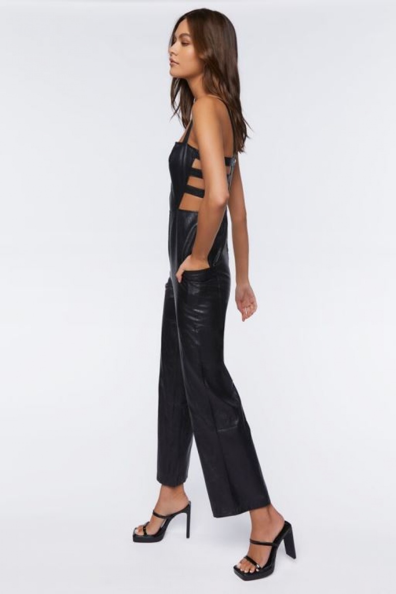 Jumpsuits Forever 21 Faux Cuero Cutout Jumpsuit Mujer Negras | NzvOjZPIQMw