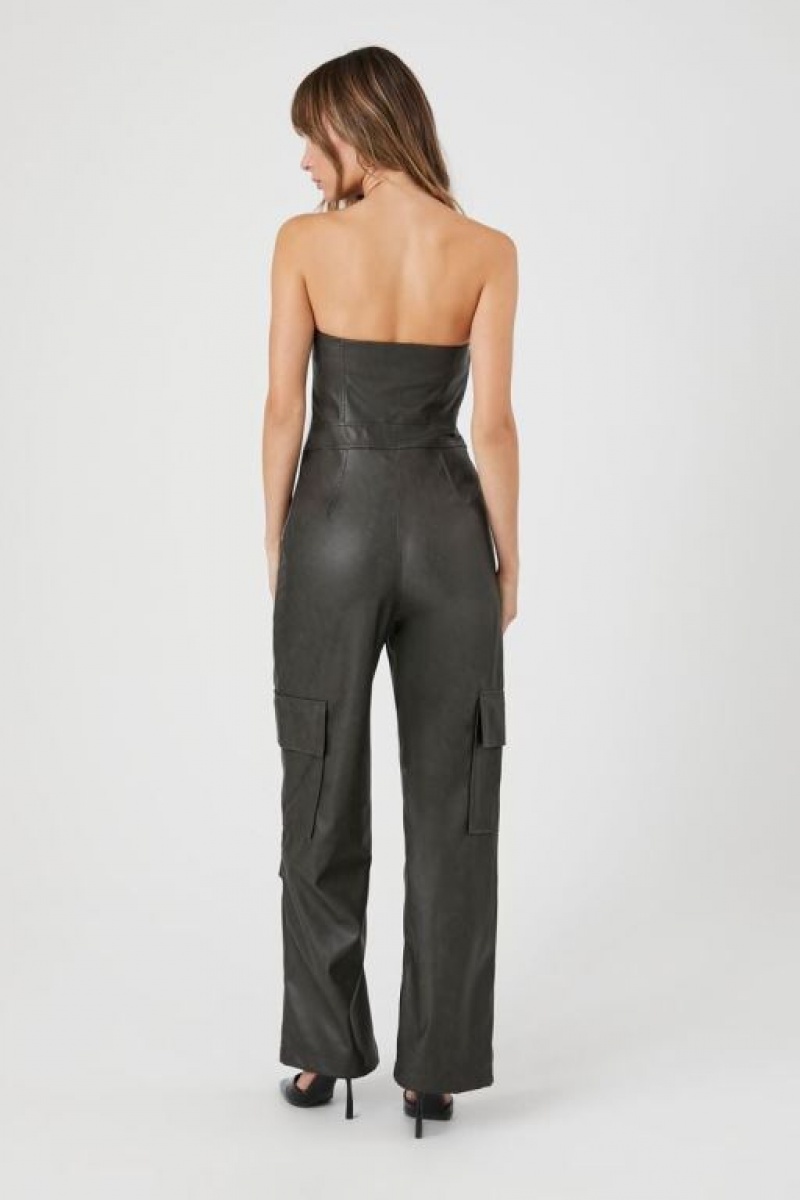 Jumpsuits Forever 21 Faux Cuero Tube Cargo Jumpsuit Mujer Gris | am1TmObOdXv