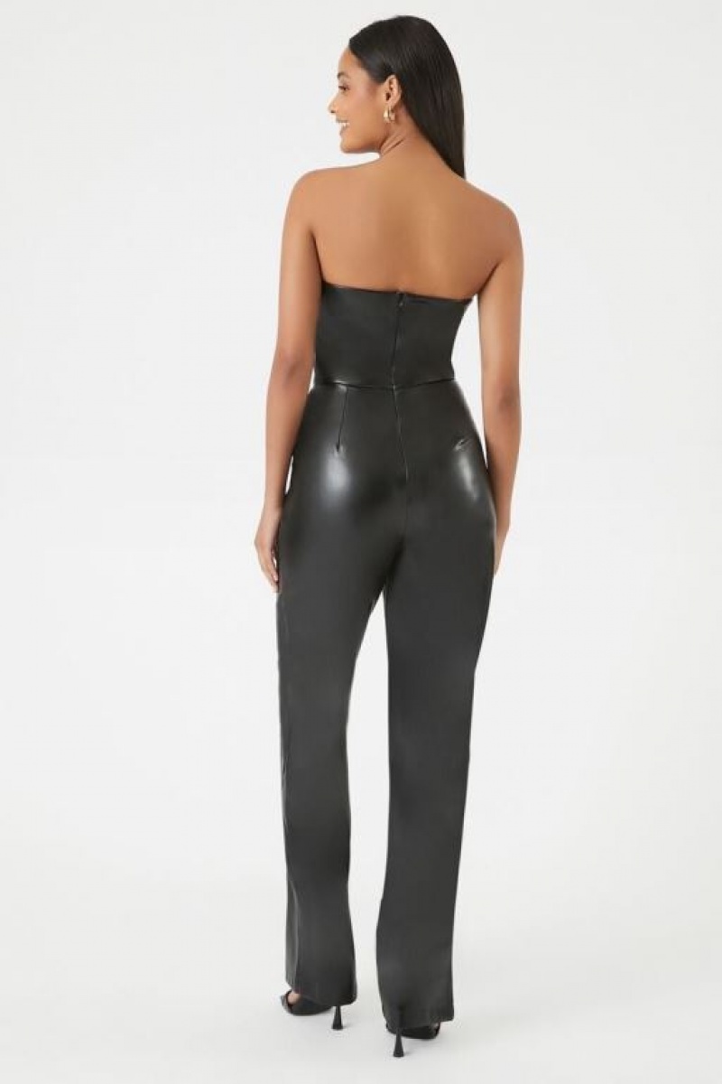 Jumpsuits Forever 21 Faux Cuero Tube Jumpsuit Mujer Negras | 3ftcVqfzQDm